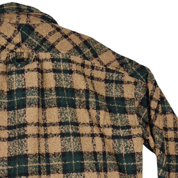 mnml Shacket Shirt Jacket M Men Plaid Loose Woven Flannel Brown Green Raw Hem - Picture 15 of 16